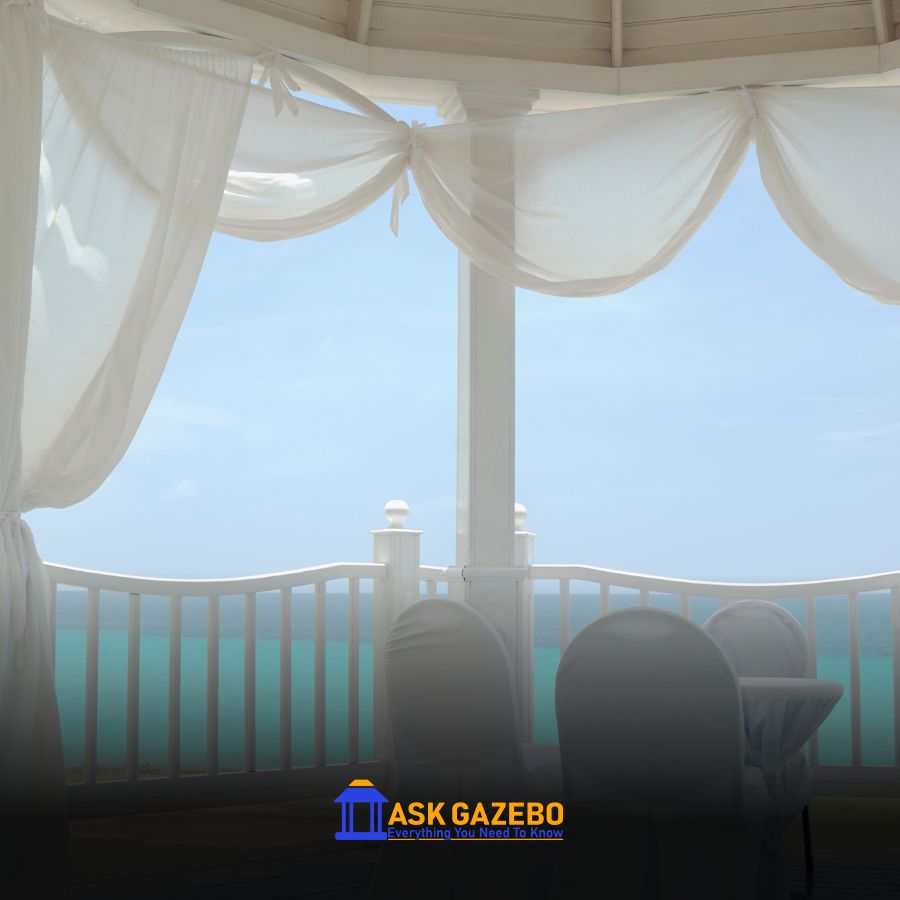 decorate outdoor pop up gazebo using curtains