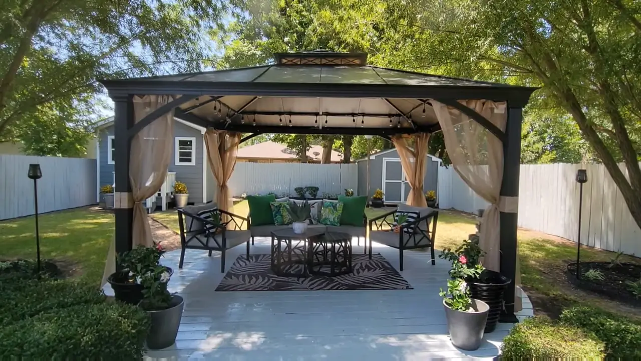 a complete decorated gazebo for summer